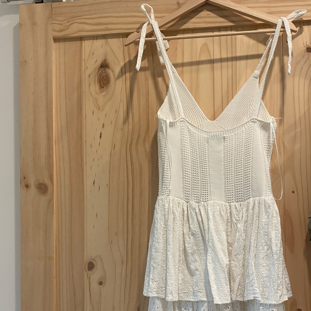 En Saison Cream Textured Sundress with Ruffle Trim. 
Never worn! - Picture 14 of 14